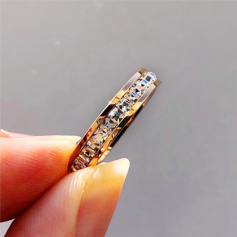 Stainless Steel Triple Row CZ Ring for Engagement & Wedding